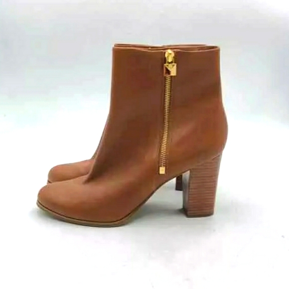 Michael Kors MK Brown Side Zip Block Heel Ankle Booties Women Size 11M - Picture 1 of 9